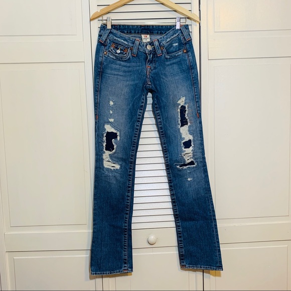 $398 True Religion Patchwork Distressed Jeans - Picture 2 of 7